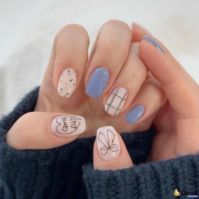 mẫu nail màu xanh 4k