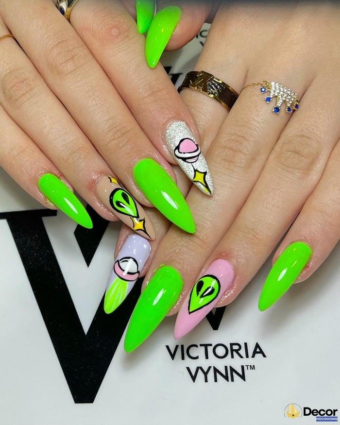 mẫu nail màu xanh đẹp