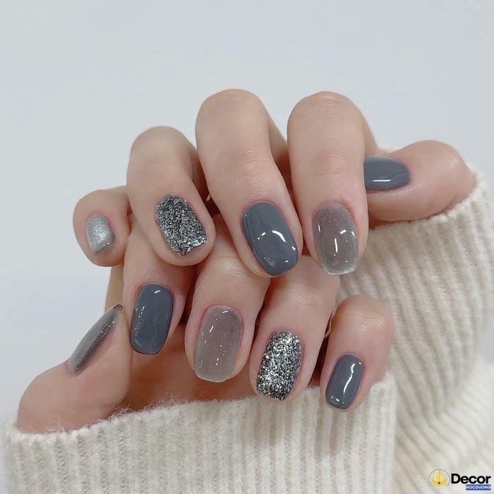 mẫu nail màu xanh nét