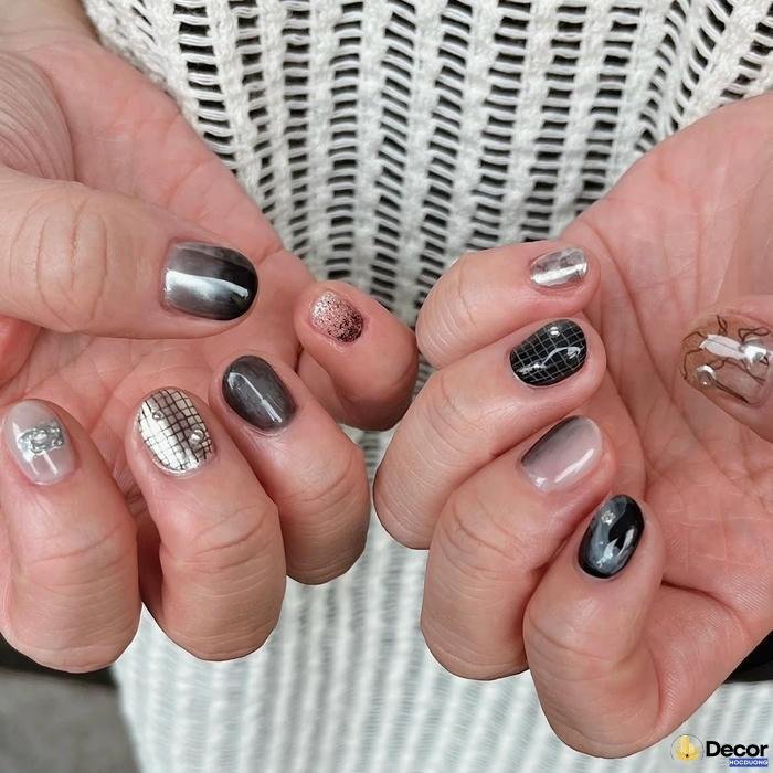 nail đen trắng cá tính