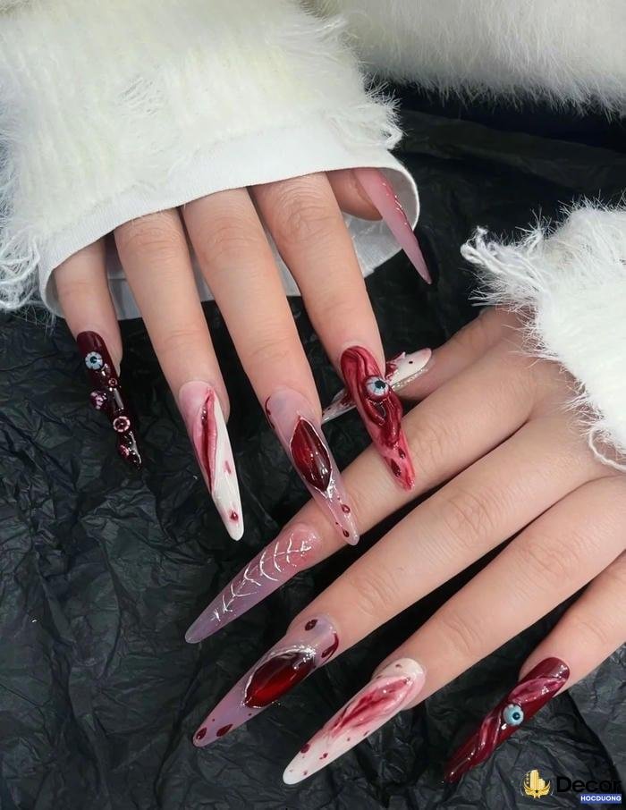 nail halloween tone đỏ huyền bí 4k