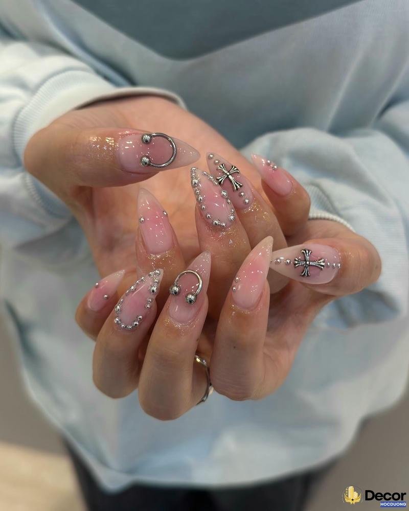 nail hồng nhũ lấp lánh full hd