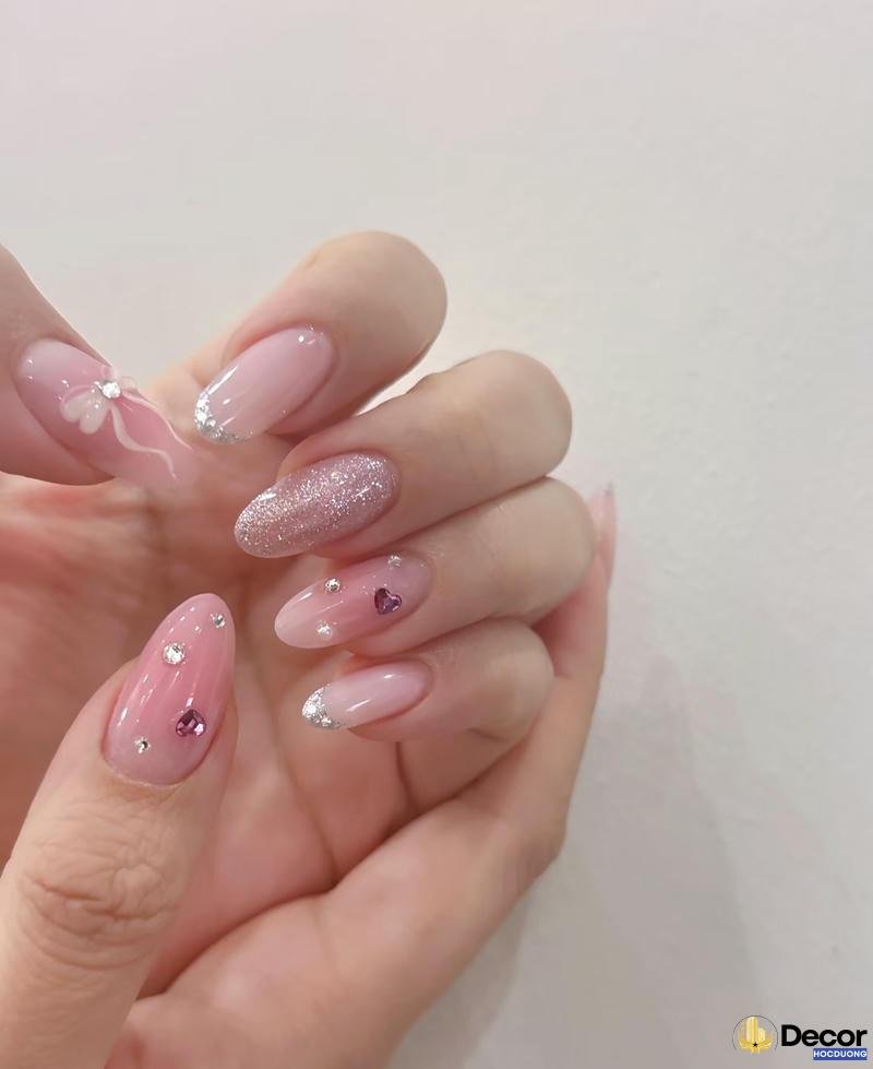 nail hồng thạch đính đá sang trọng full hd siêu nét