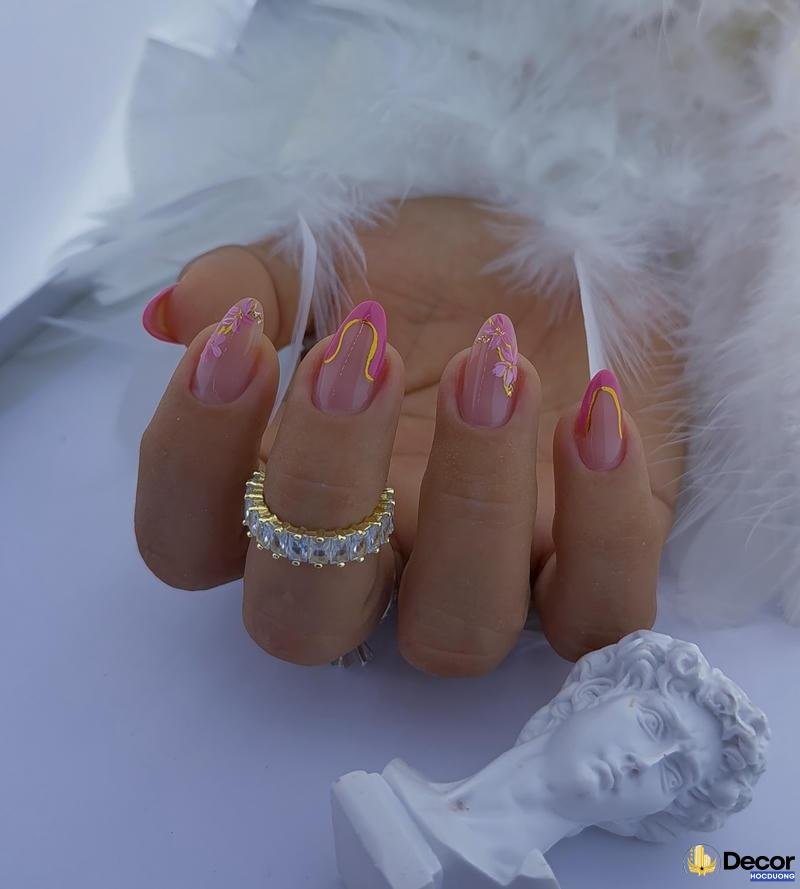 nail hồng thạch phối nhũ lấp lánh 4k