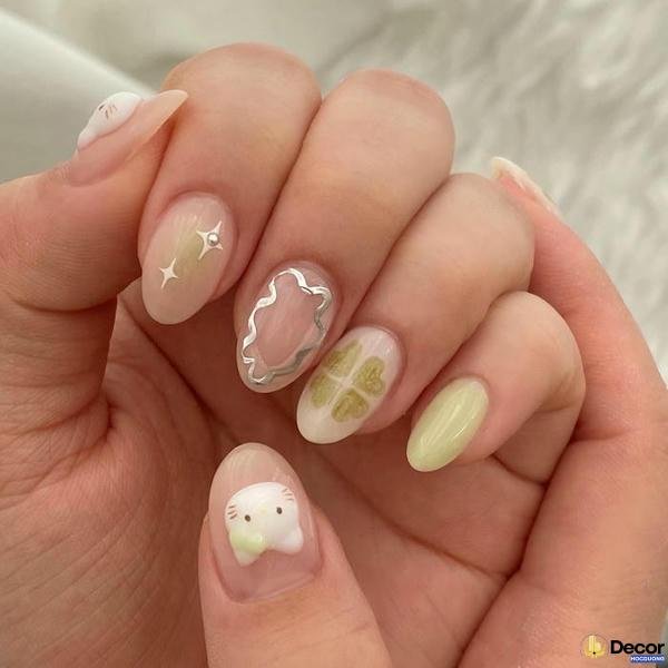nail móng ngắn màu xanh