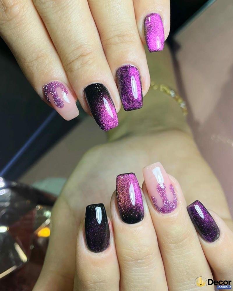 nail tím vẽ hoa lavender nét