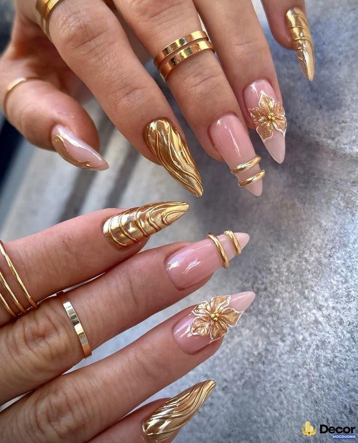 nail vàng đính đá lấp lánh hd siêu nét