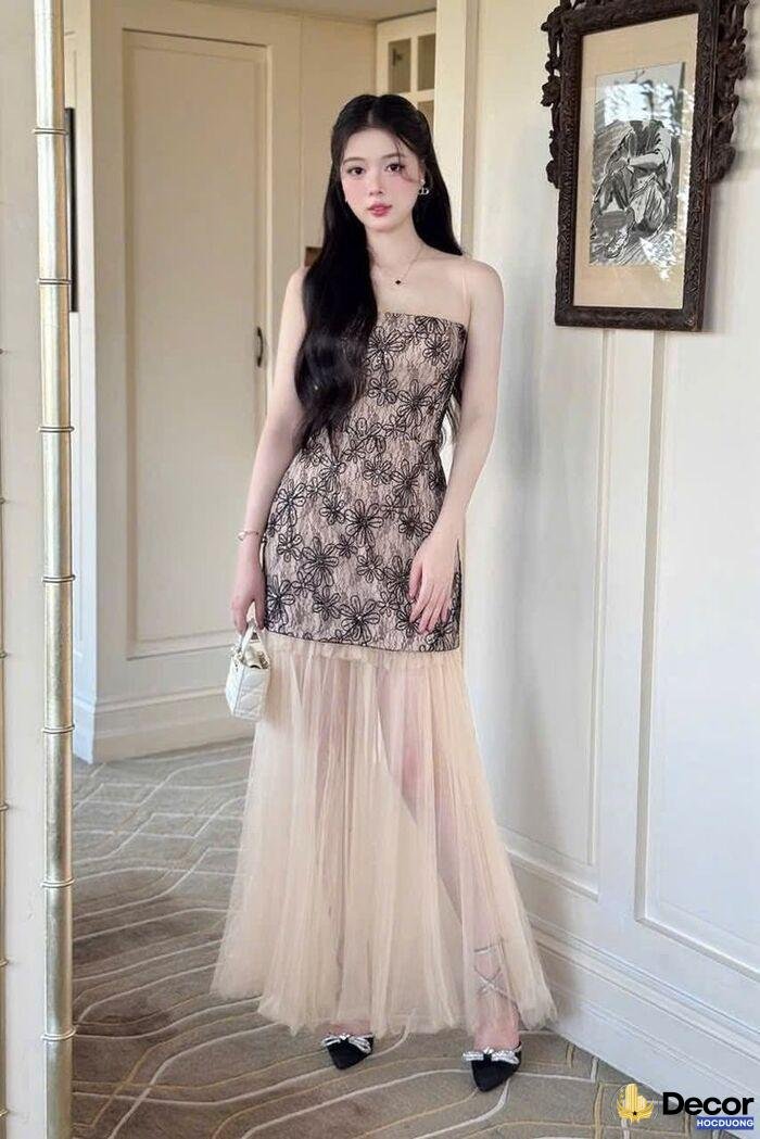 ảnh gái xinh mặc váy lưới ánh sáng tự nhiên