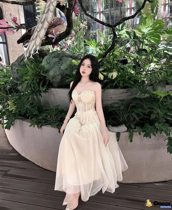 ảnh gái xinh mặc váy lưới concept sang chảnh