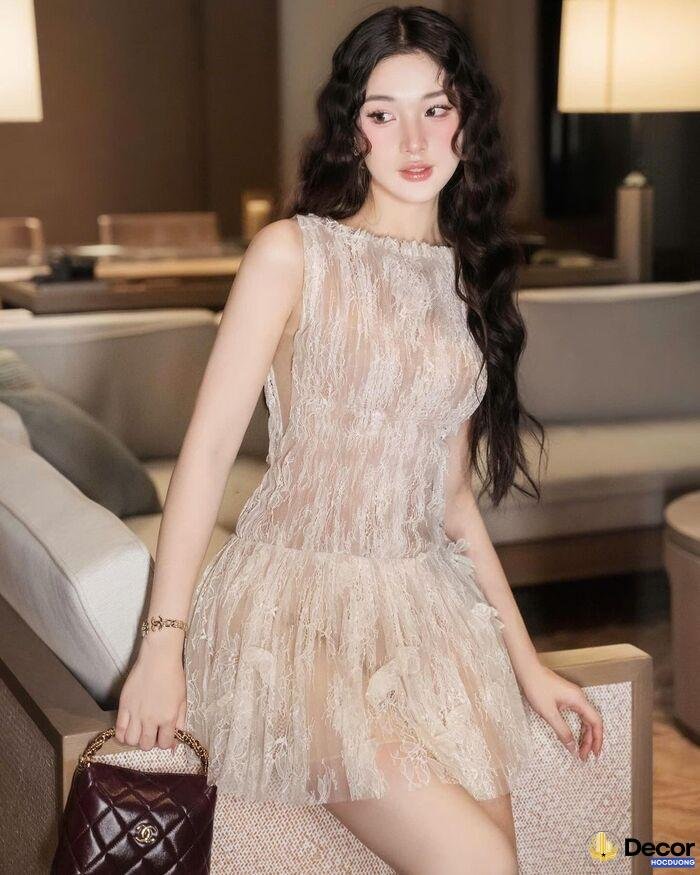 ảnh gái xinh mặc váy lưới phong cách hàn quốc