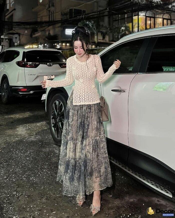 ảnh gái xinh mặc váy lưới phong cách street style