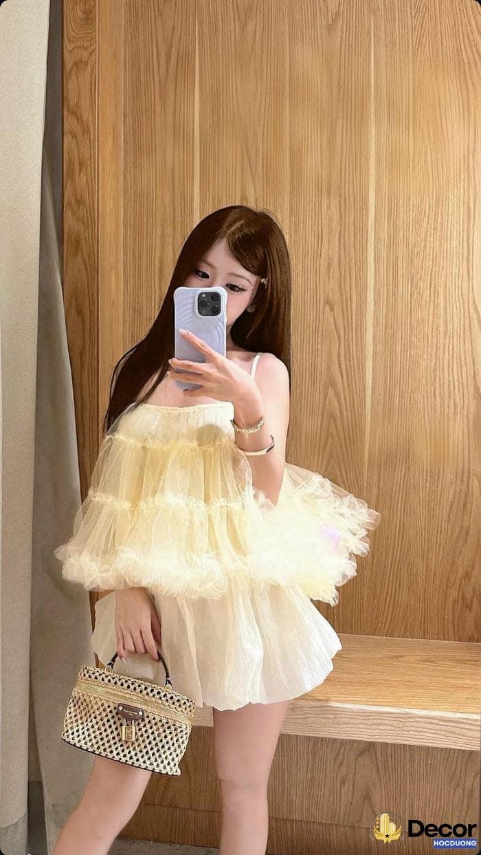 ảnh gái xinh mặc váy lưới thời trang