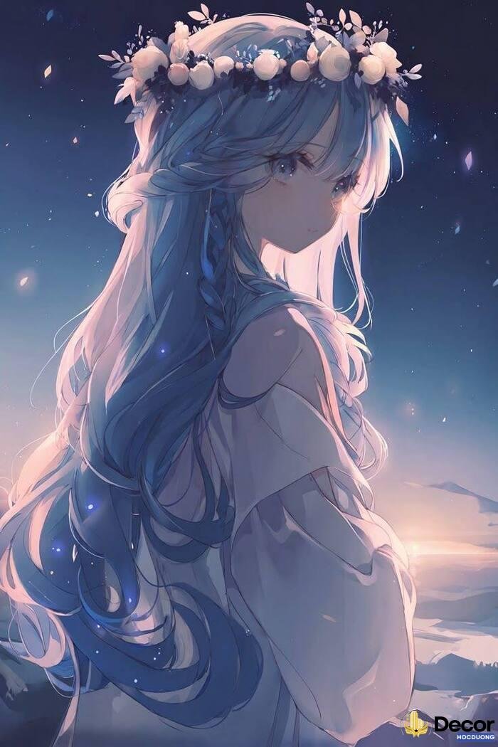 gái xinh anime nền bầu trời xanh