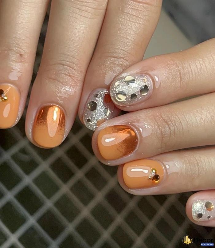 nail màu cam thạch đơn giản