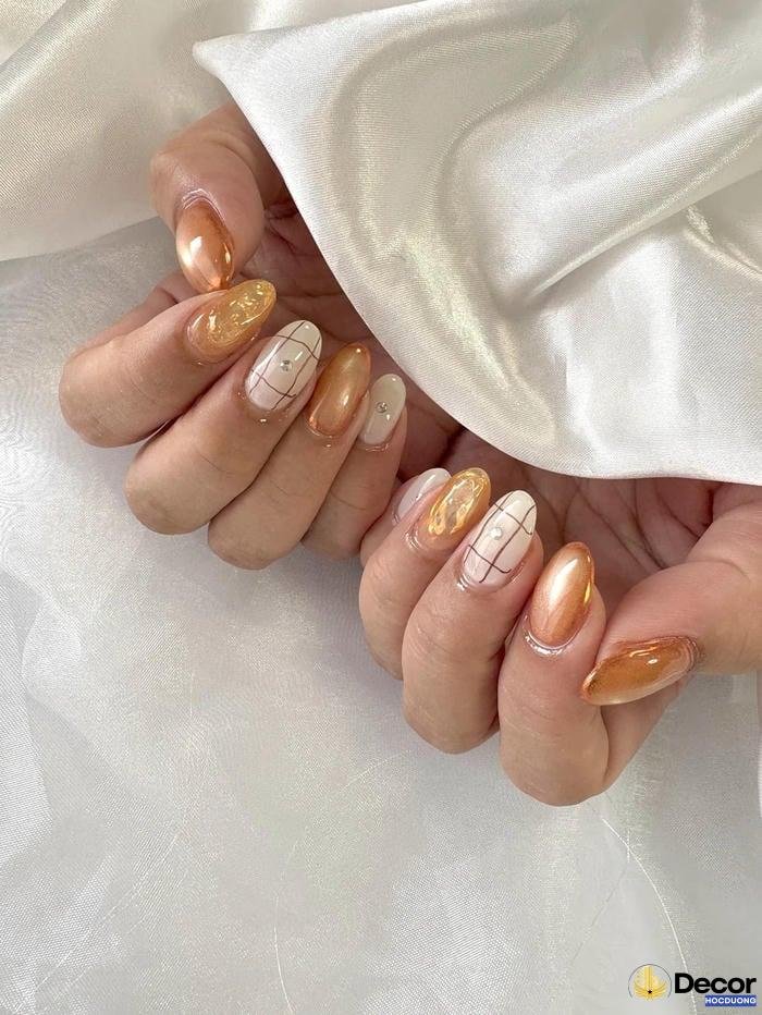 nail màu cam thạch nghệ thuật