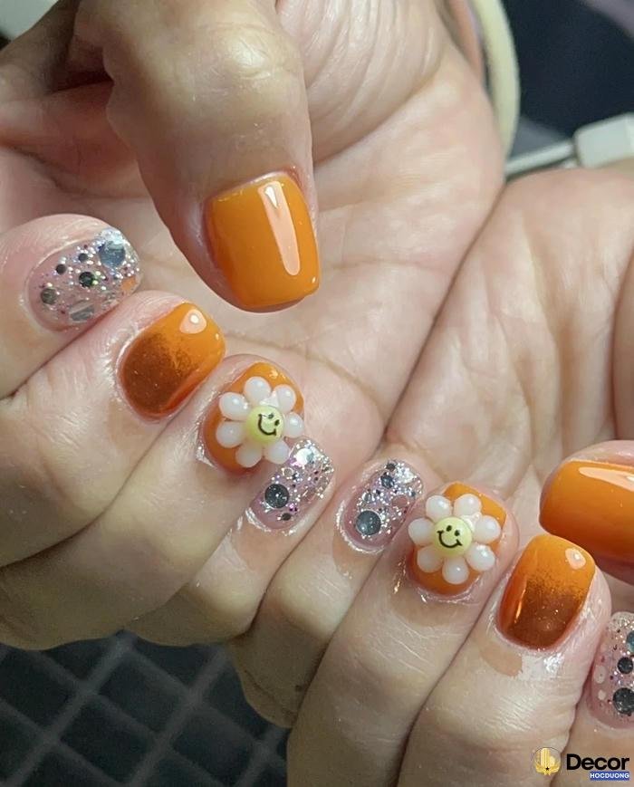 nail màu cam thạch sang trọng