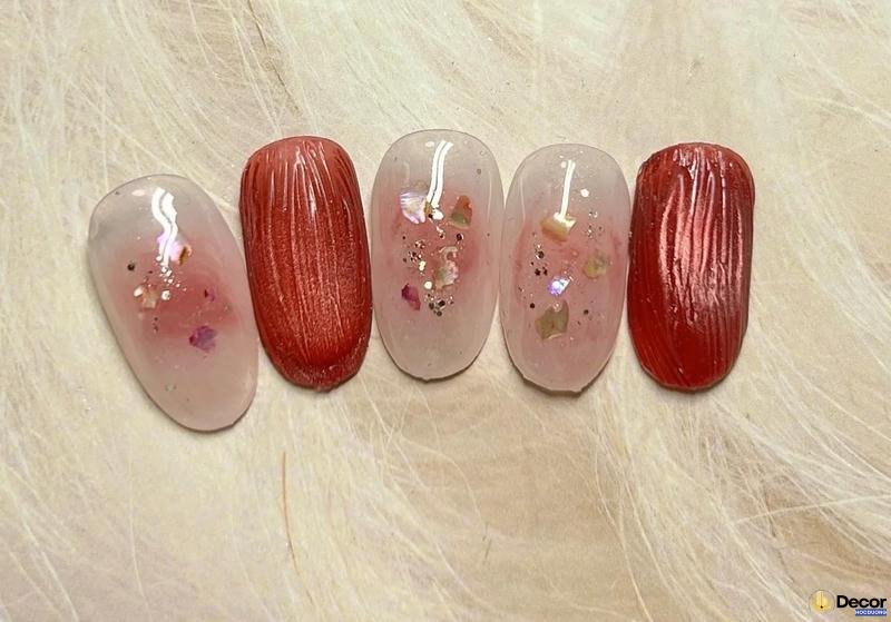 nail màu thạch hồng nghệ thuật