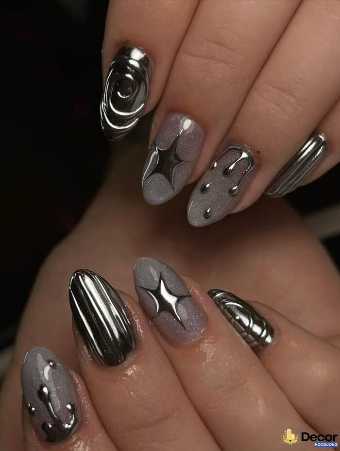 ảnh nail tráng gương bạc cool