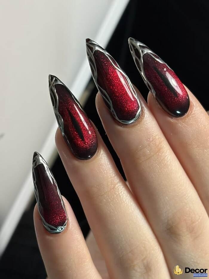 nail móng nhọn đỏ đen