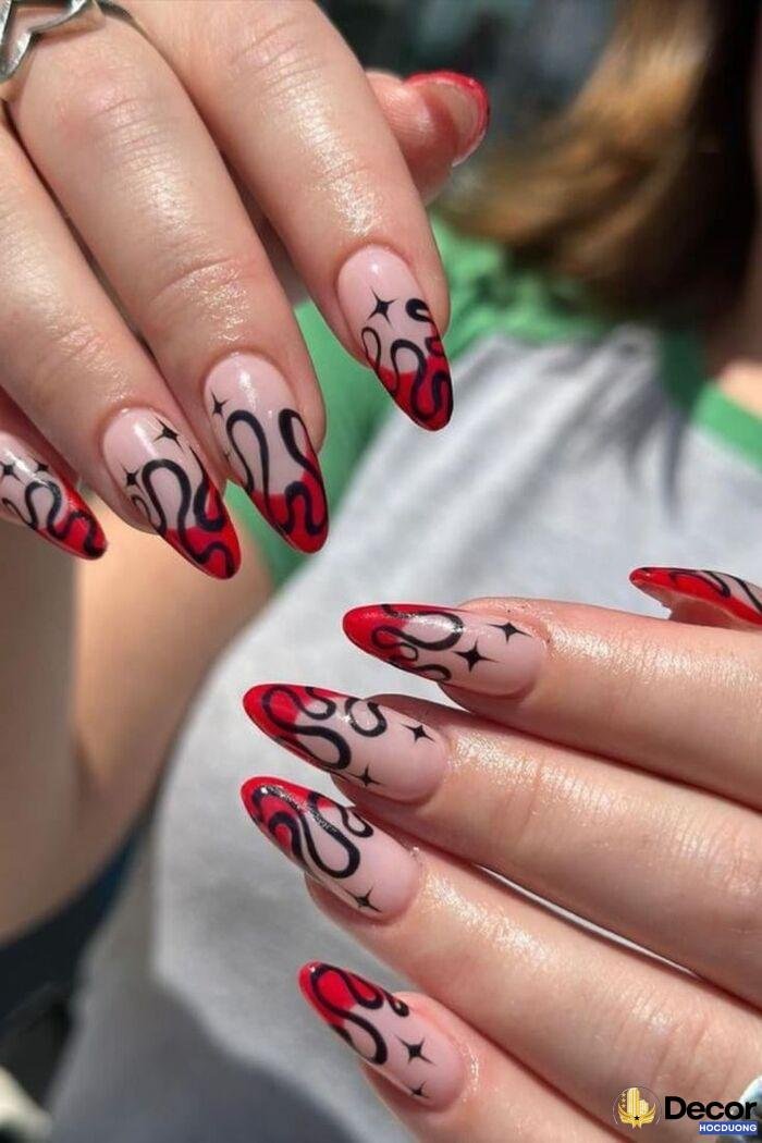 nail móng nhọn tone đỏ