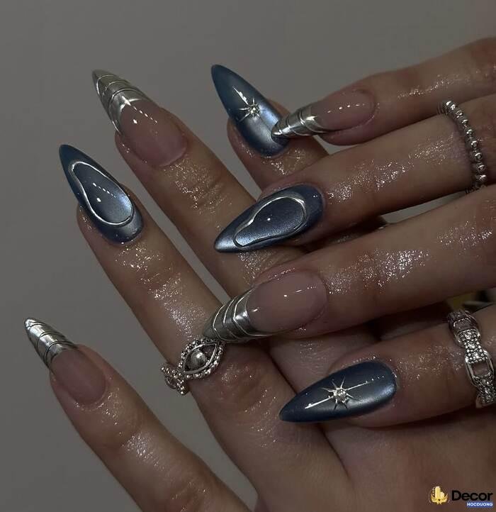 nail móng nhọn tone xanh siêu chất