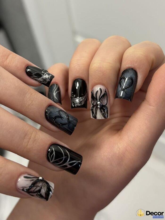 nail móng vuông cool đen