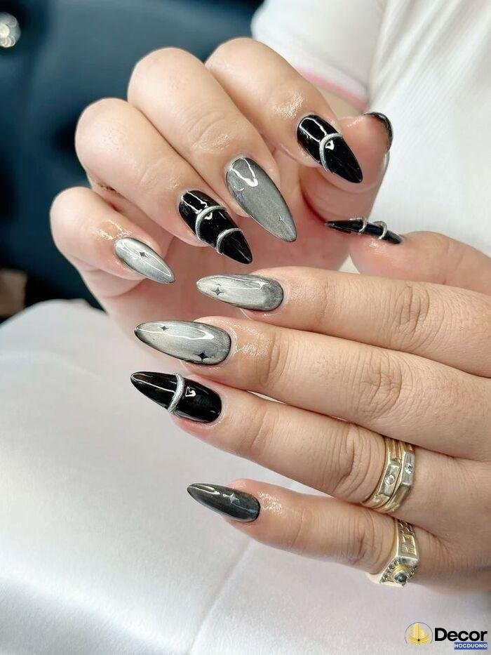 nail trắng đen cool chất