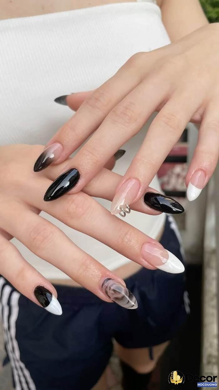 nail trắng đen cool siêu chất