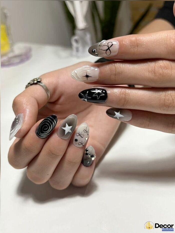 nail trắng đen sang