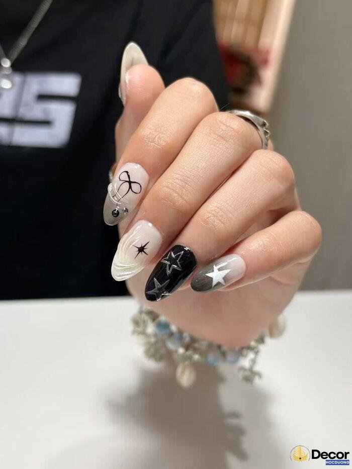 nail trắng đen slay sang chảnh