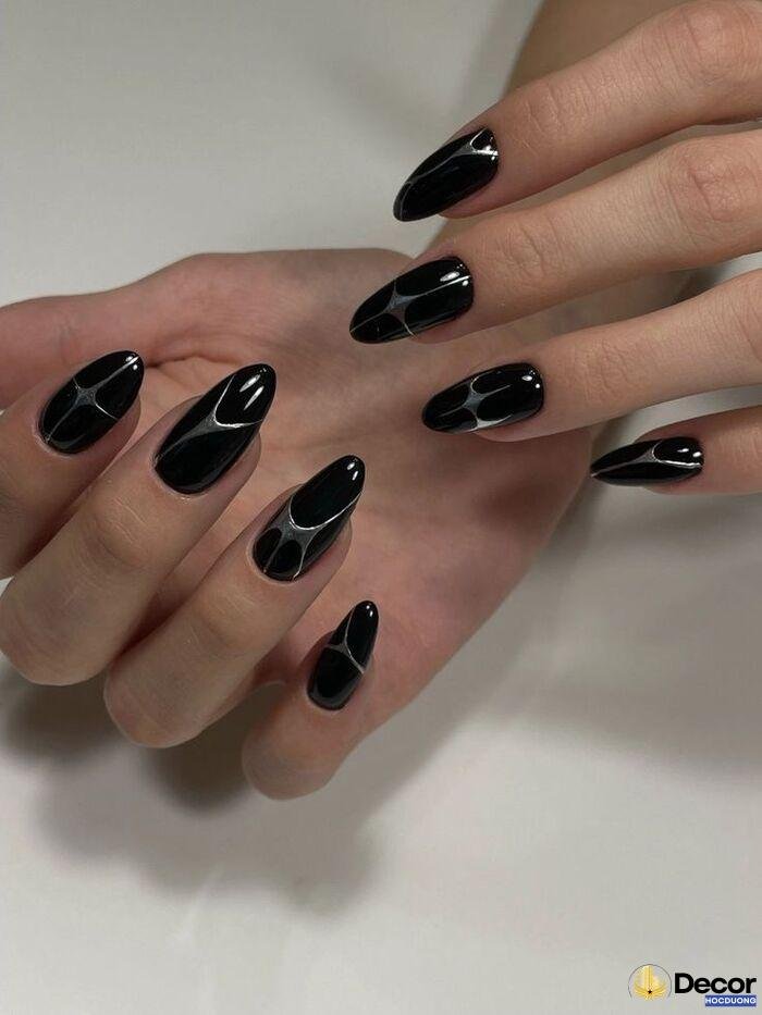 nail trắng đen slay sang