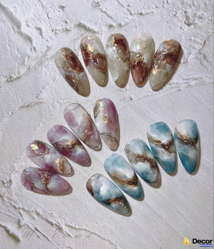 nail vân đá nhiều màu