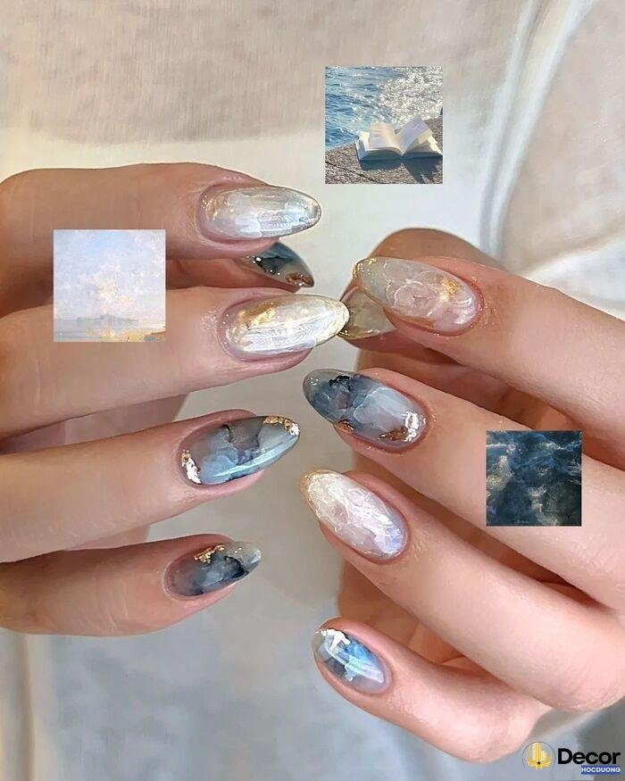 nail xà cừ tone blue